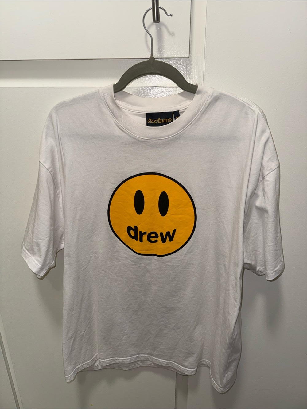 drew house White Tee with Yellow Smiley Graphic